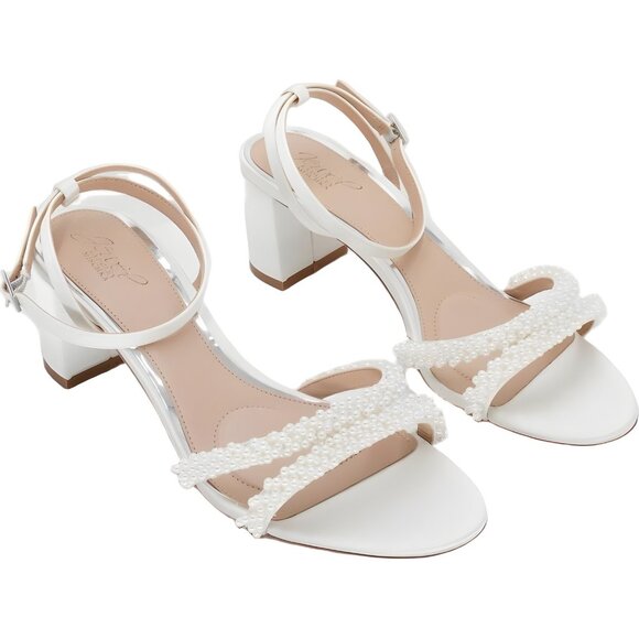 Jewel Badgley Mischka Ninnette Pearl Block Heel Sandals Ivory Women's US 10M - Picture 4 of 6